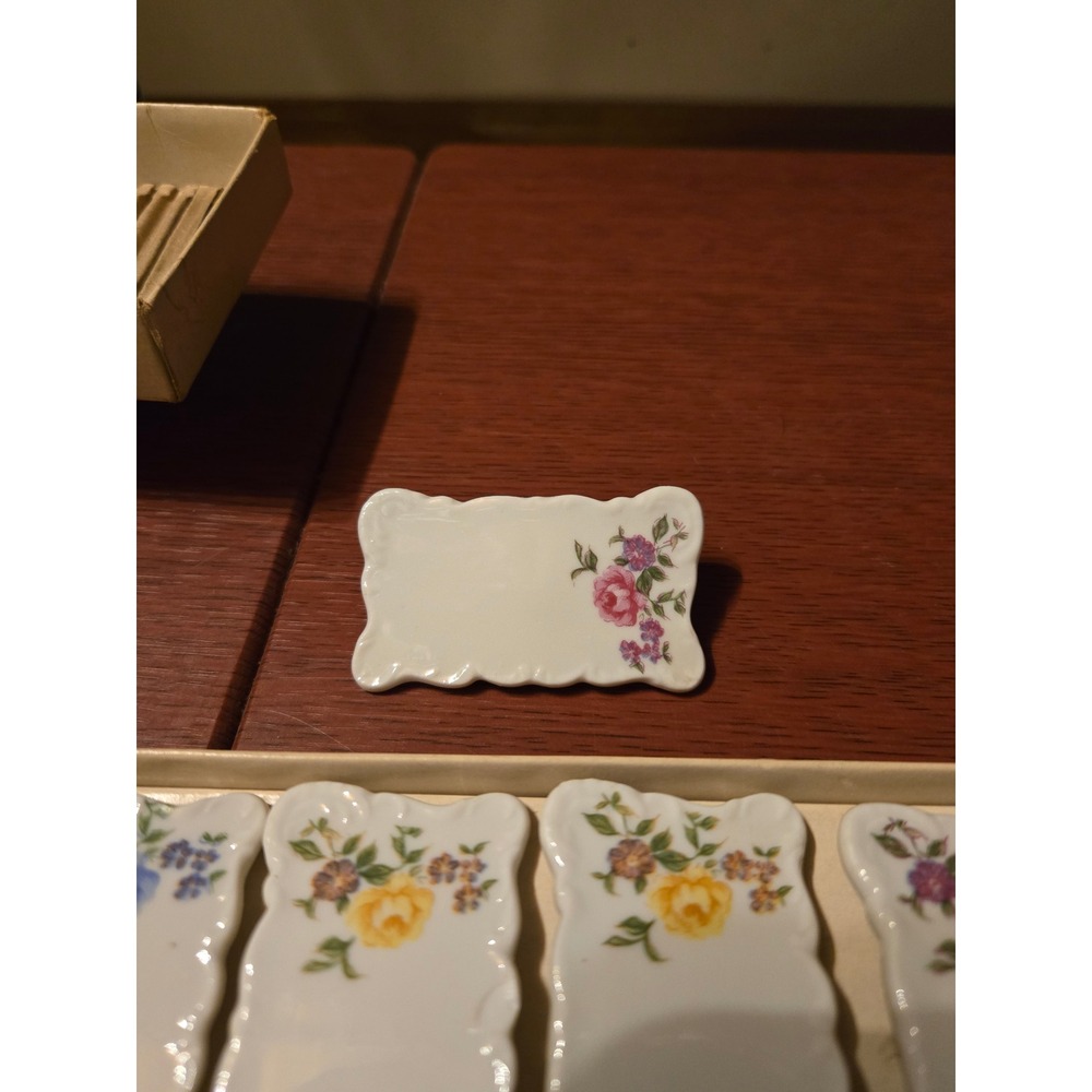 Vintage Shallon Japan Porcelain Floral Place Card Holders Set of 6 Scalloped - Picture 2 of 9